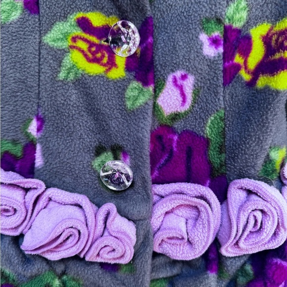 Girls' Mack & Co Floral Fleece Jacket - Gray and Purple 12 mo - Picture 2 of 4